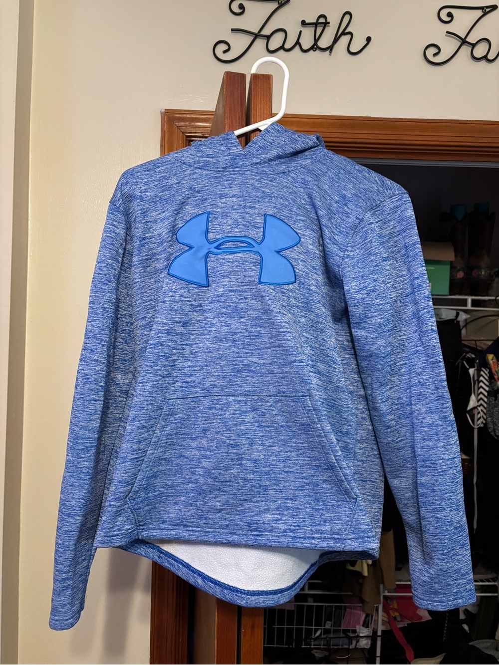 Under Armour Blue Heather Pullover Hoodie with Logo